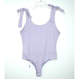 White Birch Bodysuit Lavendar Purple Tie Straps Snap Button Size M Scoop Neck
